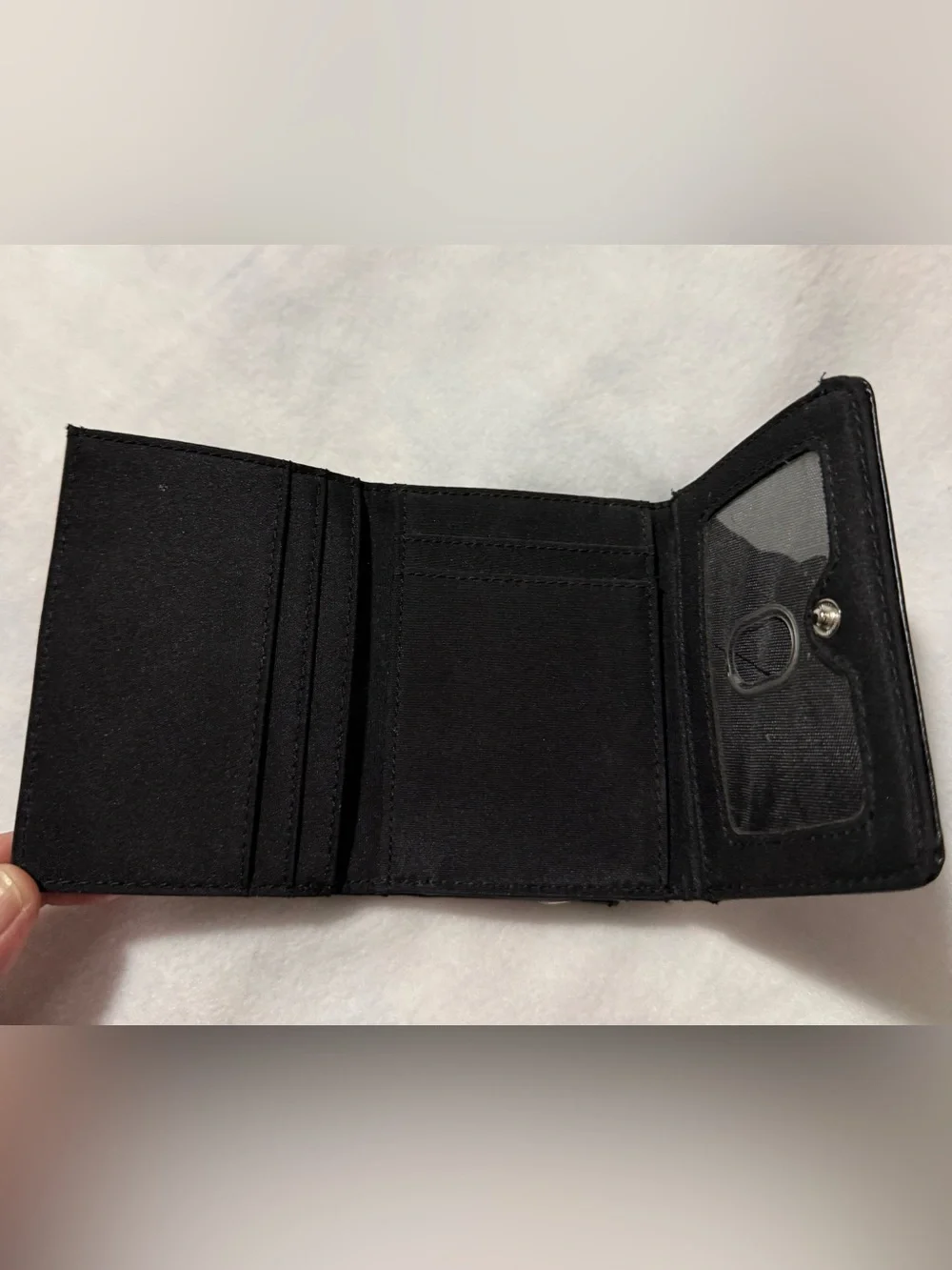 Nine West Black Trifold Wallet Coin Purse Snap Closure Compact Faux Leather